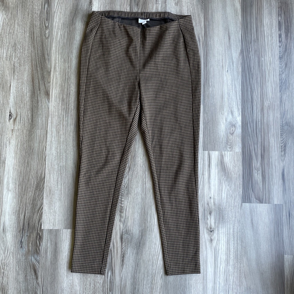 J. Jill Ponte Leggings Pants Womens‎ Large Black Brown Plaid Ankle Stretch Fall